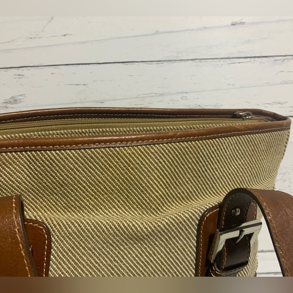 Etienne Aigner Canvas and Leather Tote Bag Striped Design with Adjustable Straps - Picture 12 of 16